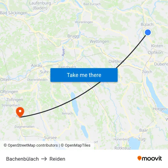 Bachenbülach to Reiden map