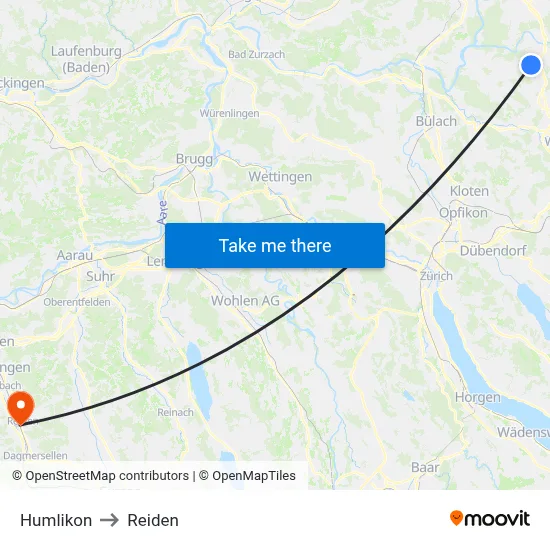 Humlikon to Reiden map