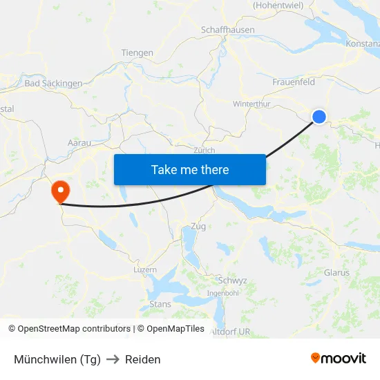 Münchwilen (Tg) to Reiden map