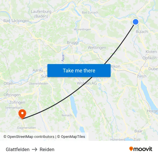 Glattfelden to Reiden map