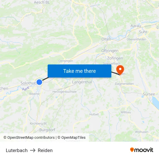 Luterbach to Reiden map