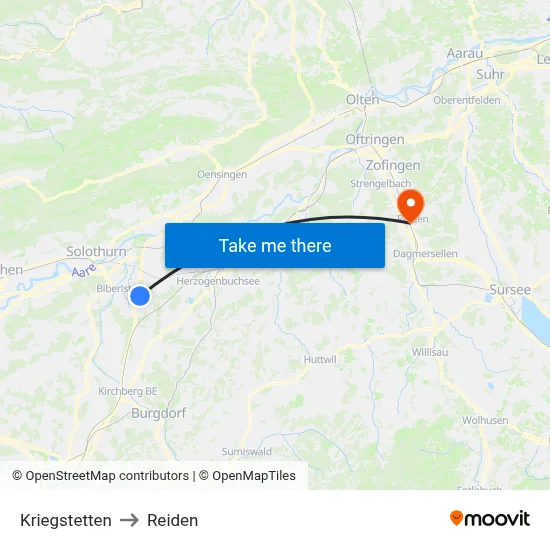 Kriegstetten to Reiden map