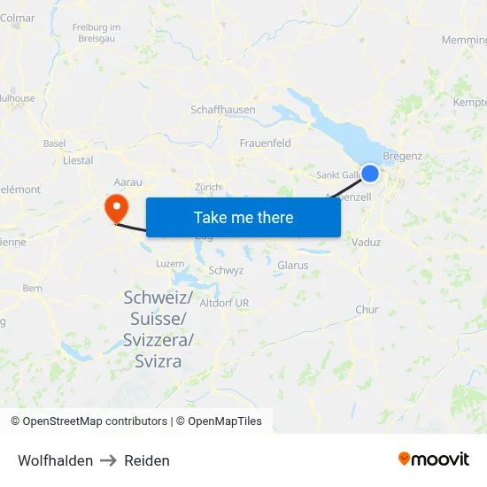 Wolfhalden to Reiden map