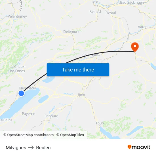 Milvignes to Reiden map
