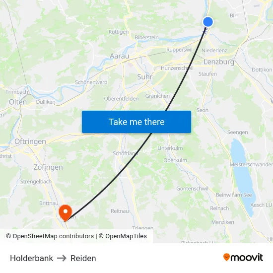 Holderbank to Reiden map