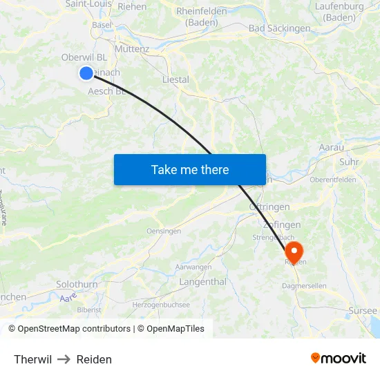 Therwil to Reiden map