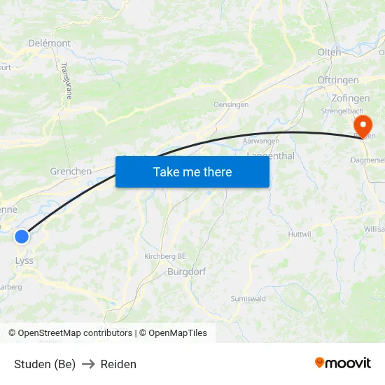 Studen (Be) to Reiden map