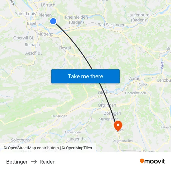 Bettingen to Reiden map
