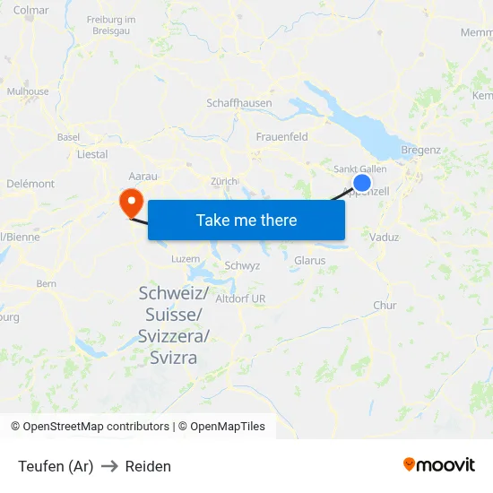 Teufen (Ar) to Reiden map