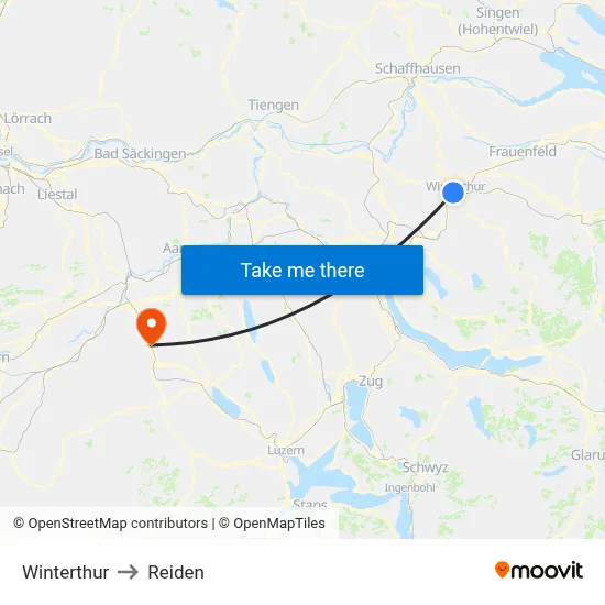 Winterthur to Reiden map