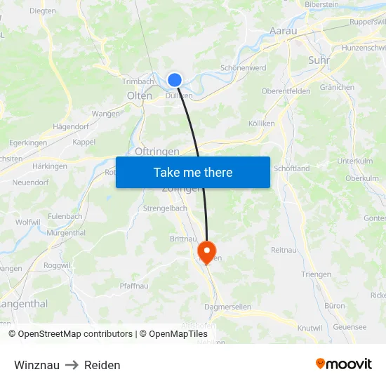 Winznau to Reiden map