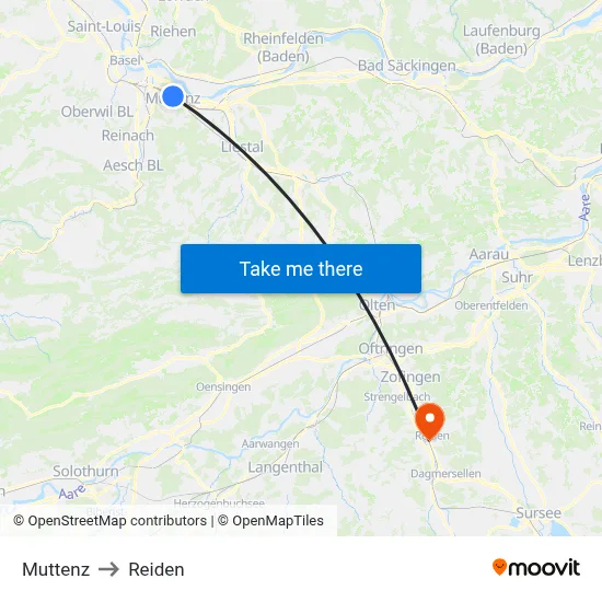Muttenz to Reiden map