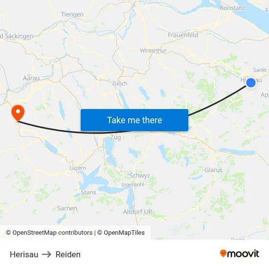 Herisau to Reiden map