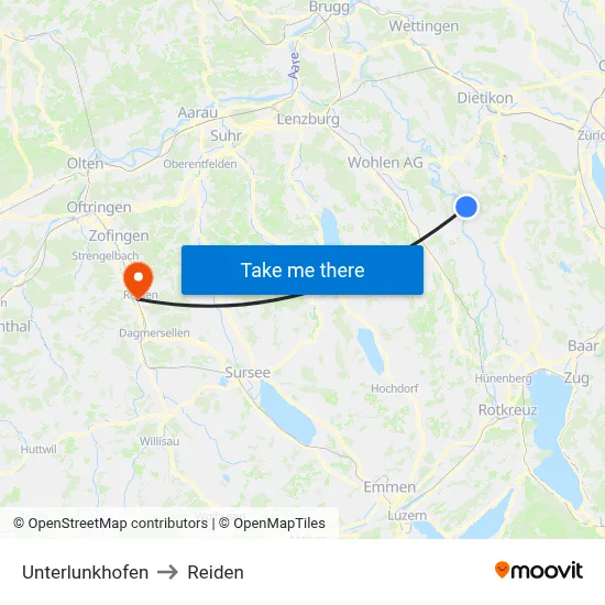 Unterlunkhofen to Reiden map
