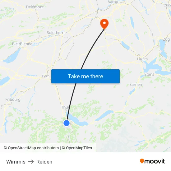 Wimmis to Reiden map