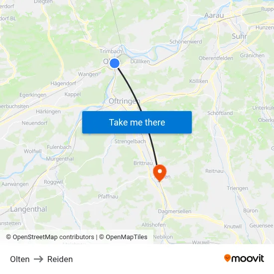 Olten to Reiden map