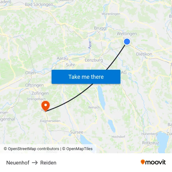 Neuenhof to Reiden map