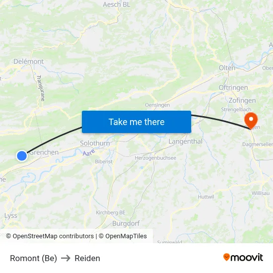 Romont (Be) to Reiden map