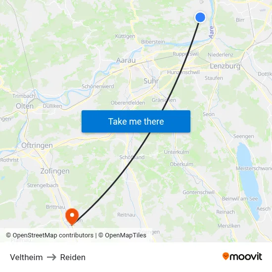 Veltheim to Reiden map