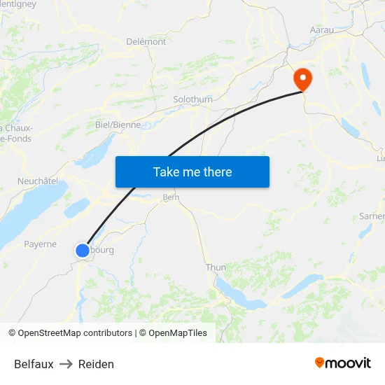 Belfaux to Reiden map