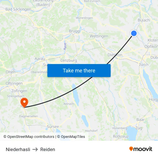 Niederhasli to Reiden map