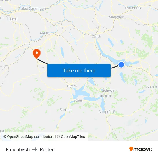 Freienbach to Reiden map
