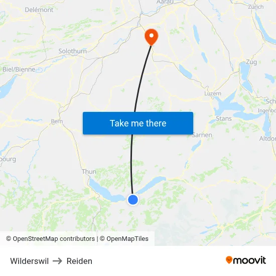 Wilderswil to Reiden map