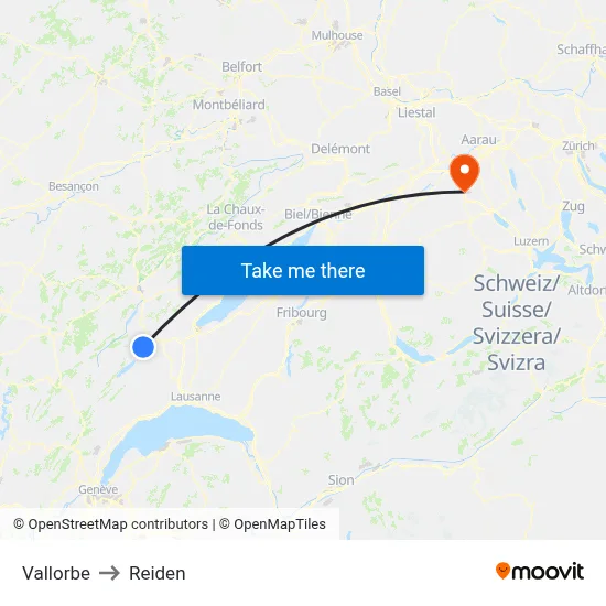 Vallorbe to Reiden map