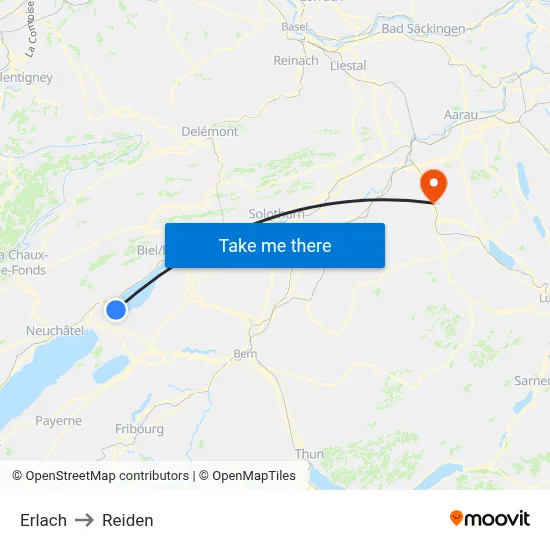 Erlach to Reiden map
