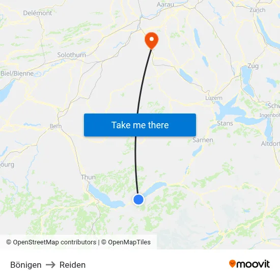 Bönigen to Reiden map