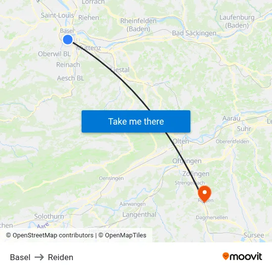 Basel to Reiden map