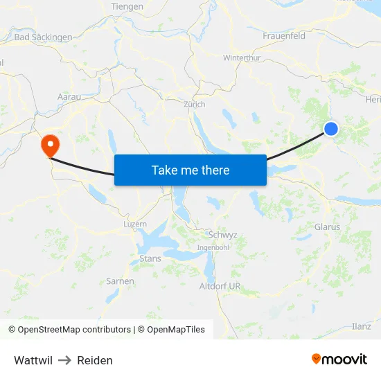 Wattwil to Reiden map