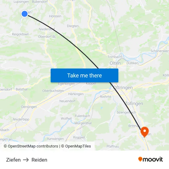 Ziefen to Reiden map