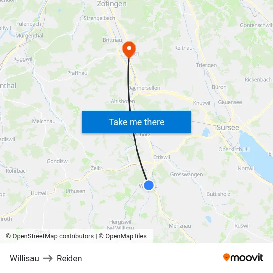 Willisau to Reiden map