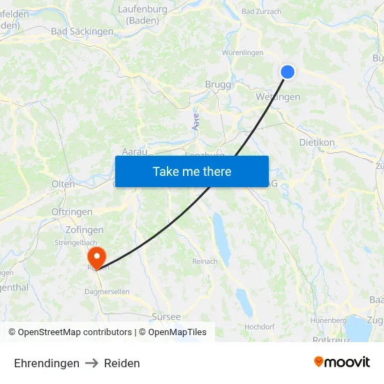Ehrendingen to Reiden map