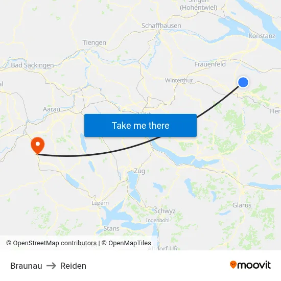 Braunau to Reiden map