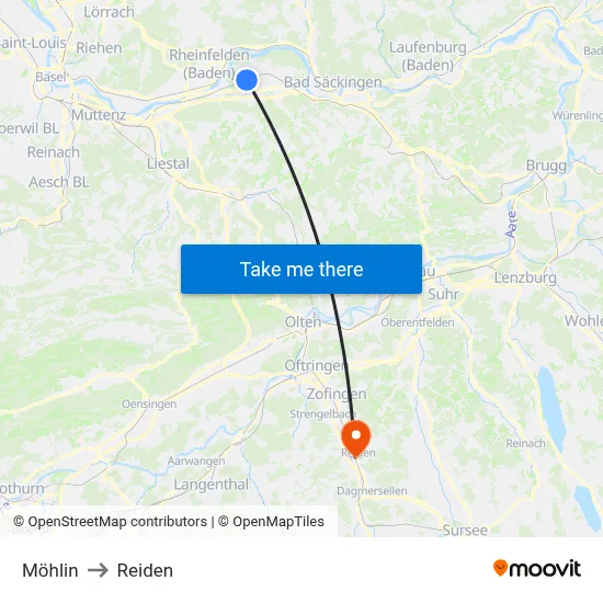 Möhlin to Reiden map