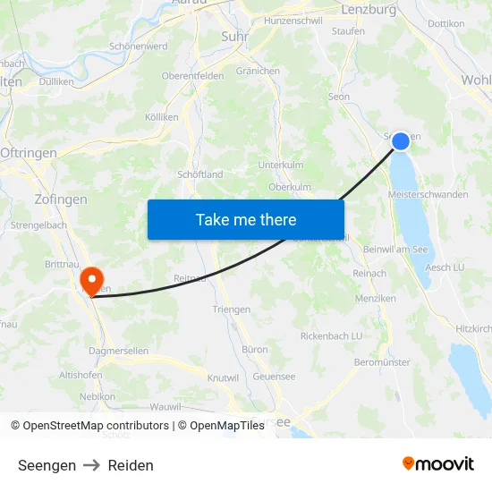 Seengen to Reiden map