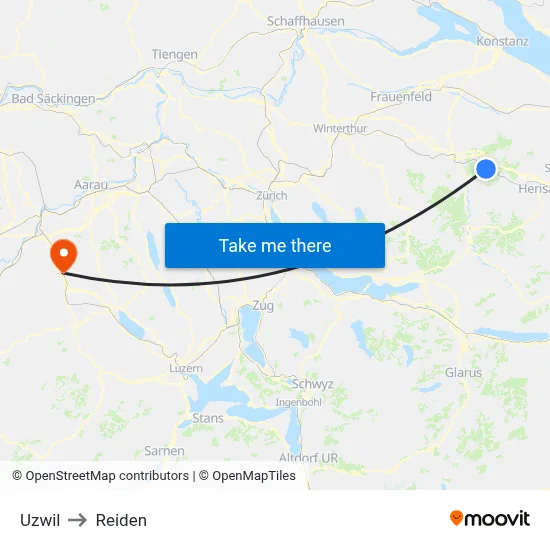 Uzwil to Reiden map