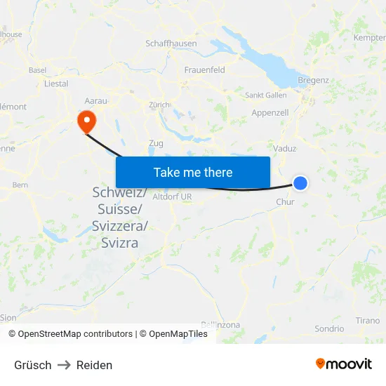 Grüsch to Reiden map