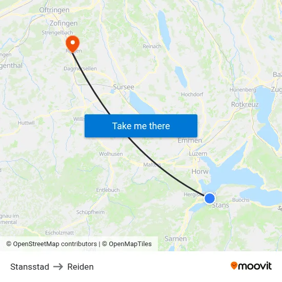 Stansstad to Reiden map