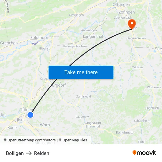 Bolligen to Reiden map