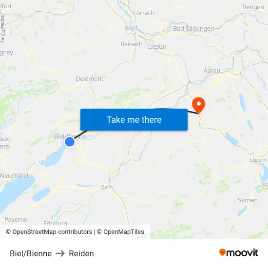 Biel/Bienne to Reiden map