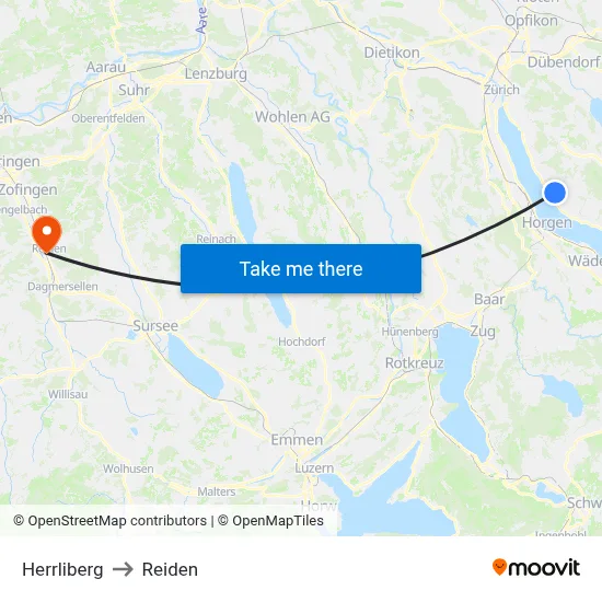 Herrliberg to Reiden map