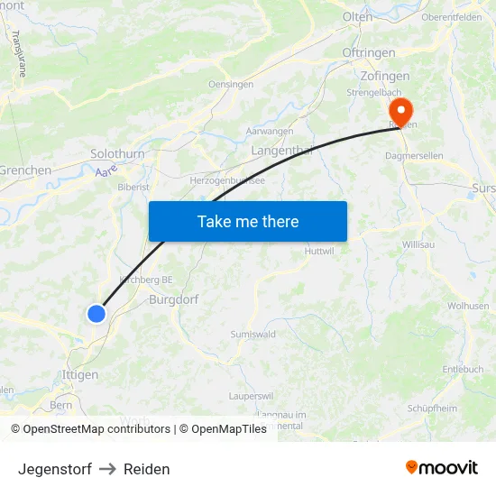 Jegenstorf to Reiden map