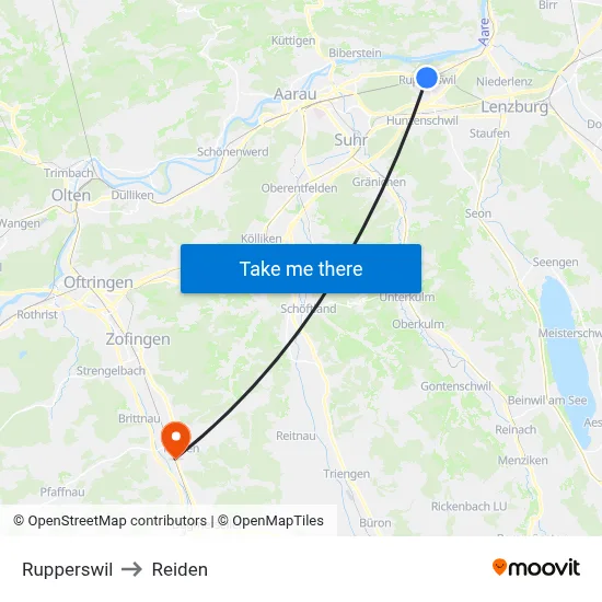 Rupperswil to Reiden map