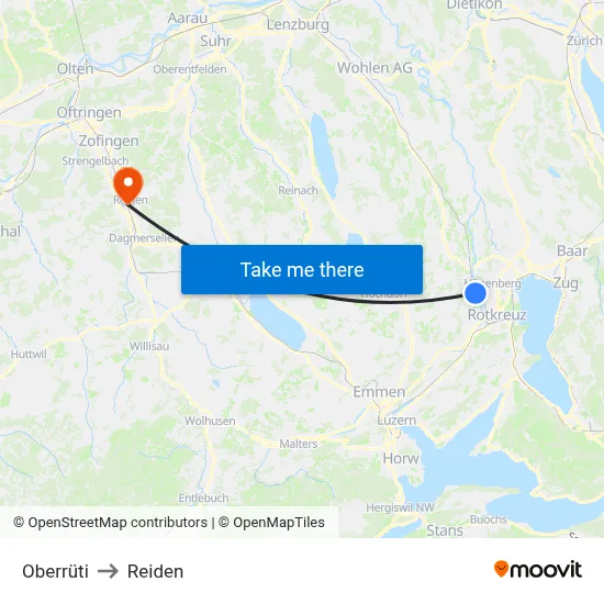 Oberrüti to Reiden map