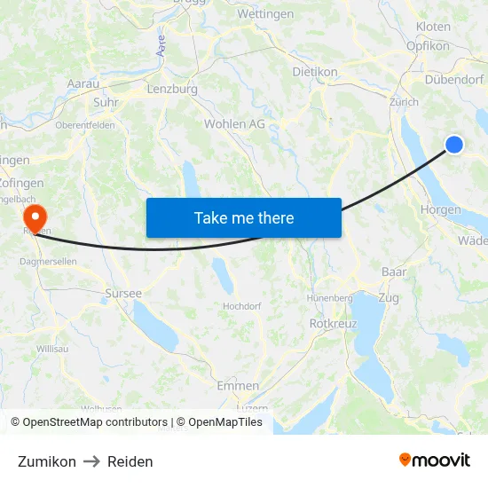 Zumikon to Reiden map