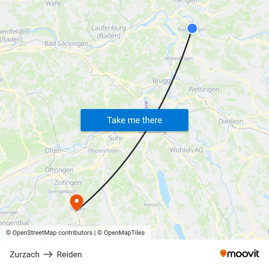 Zurzach to Reiden map