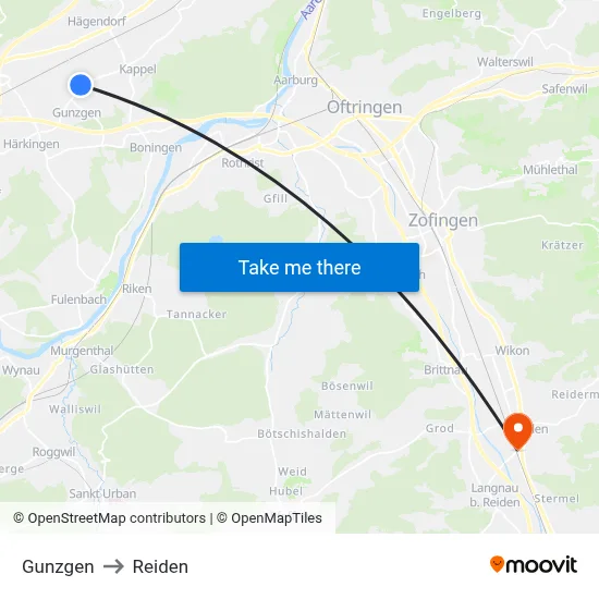 Gunzgen to Reiden map